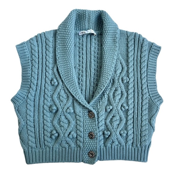 Zara Blue Green Sleeveless Sweater Vest - Picture 4 of 8